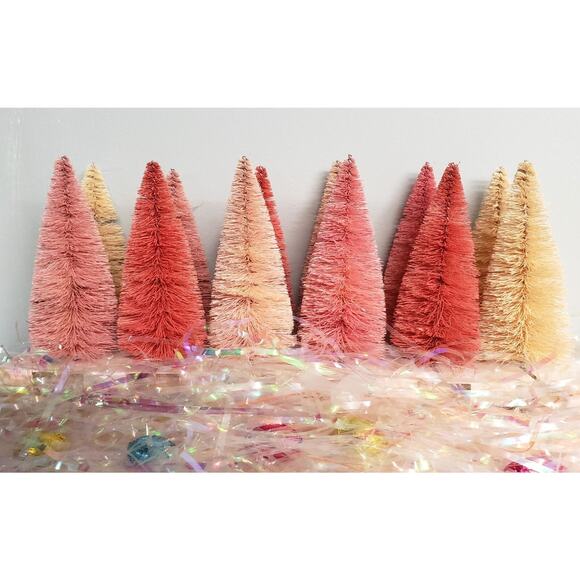 Cody Foster Pink Bottle Brush Sisal Trees 4.5" Retro Set of 12 - Picture 3 of 5